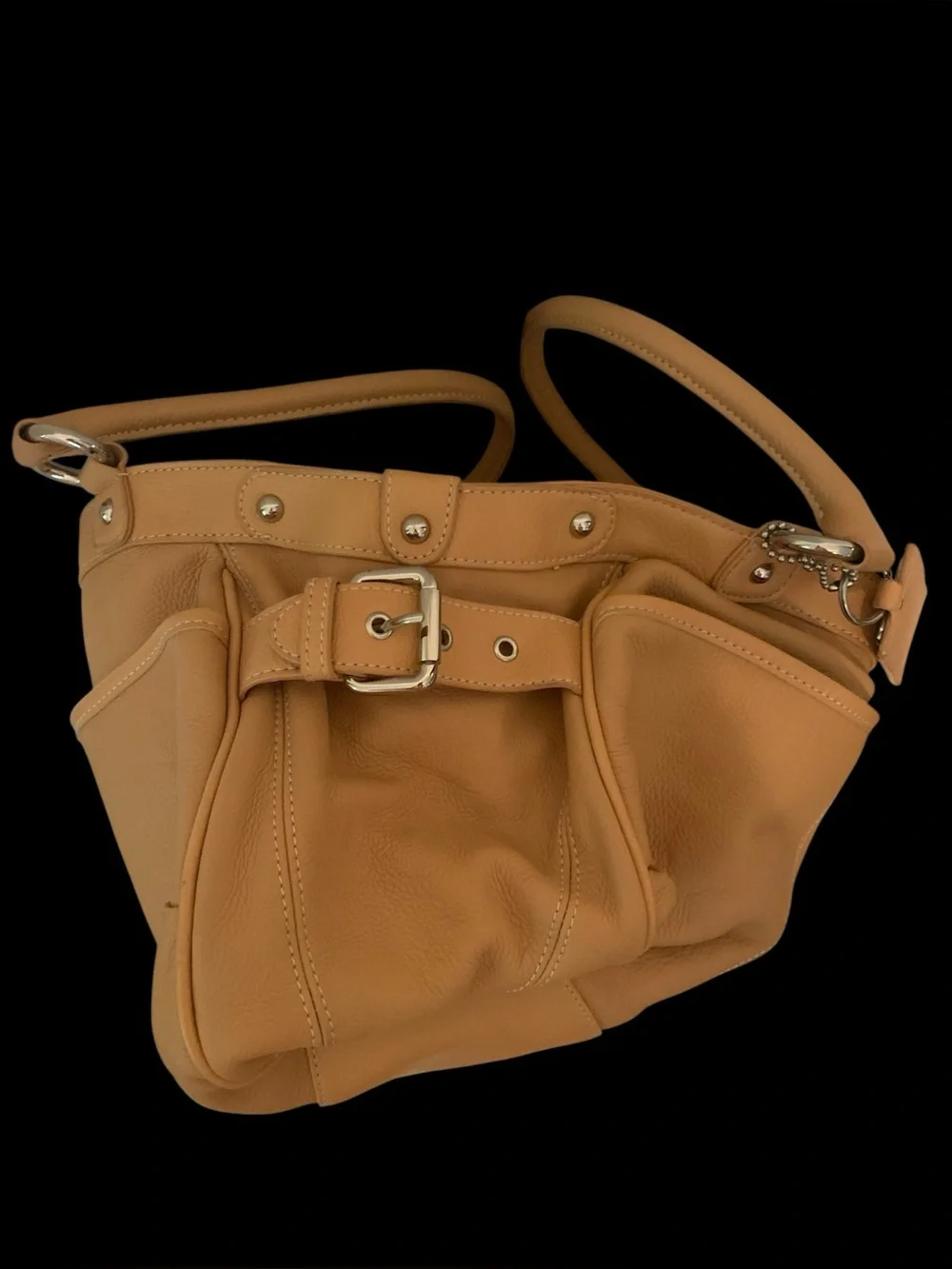 Sophia Caperelli Tan Pebbled Leather Hobo Satchel Shoulder Bag w/ Side Buckles